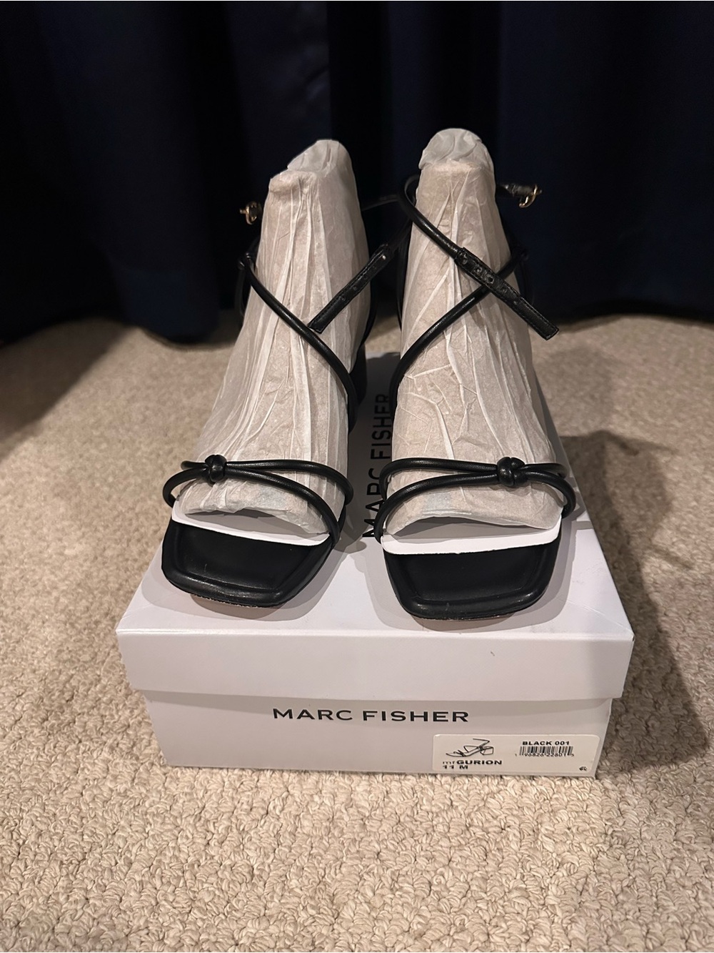 Marc Fisher Black Strappy Square-Toe Heels